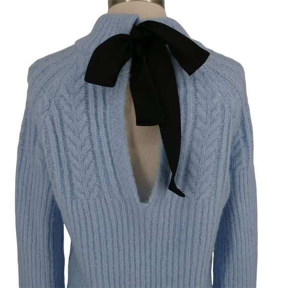 FRNCH Sweaters - FRNCH Bow Back Cableknit Long Sleeve Chunky Sweater Sky Blue NWT